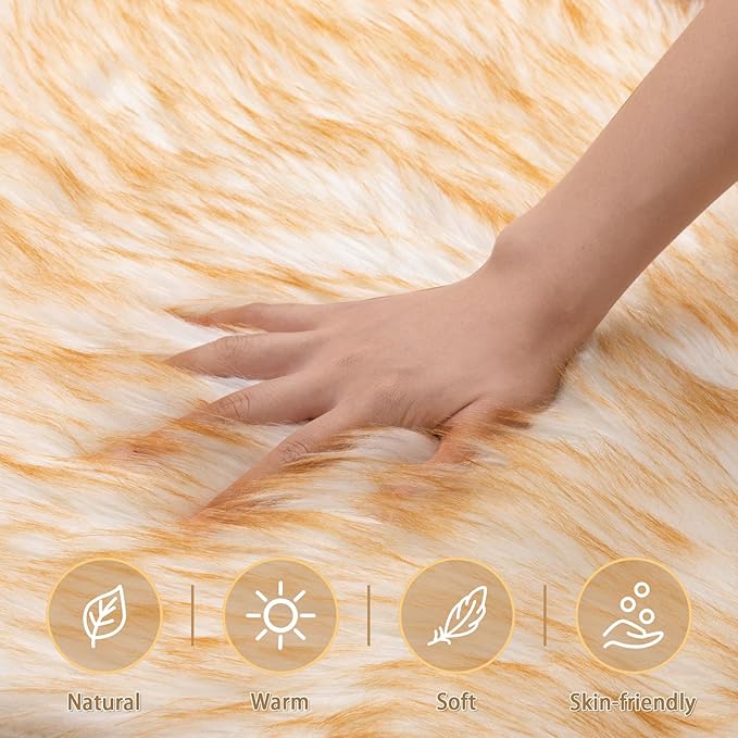 Ciicool Ultra Soft Faux Sheepskin Fur Rug Fluffy Rug for Bedroom Fuzzy Carpet for Living Room Kid's Room Nursery Decor,White Gradient Brown 2 x 6 Feet