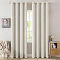MIULEE Linen Texture Curtains for Bedroom Solid 100% Blackout Thermal Insulated Linen Beige Curtains Grommet Room Darkening Drapes for Living Room Nursery 52x96 Inch (2 Panels)