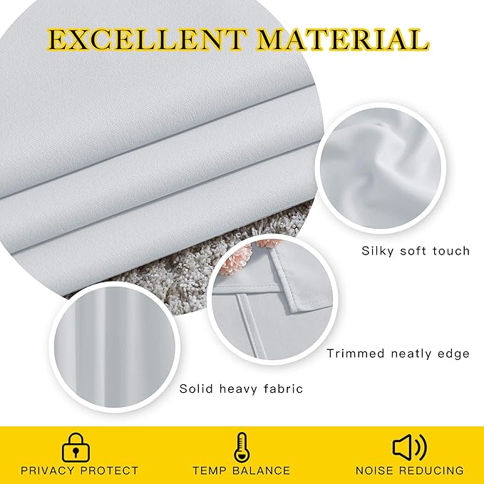 NICETOWN Room Darkening Curtains for Living Room - Window Treatment Thermal Insulated Grommet Darkening Panels/Drapes for Bedroom (Light Grey=Greyish White, 2 Panels, 52 by 45)