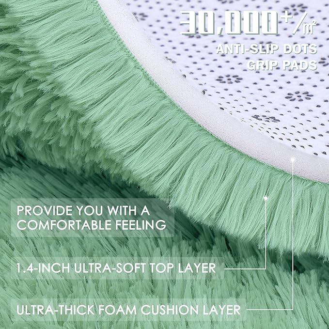 OLANLY Area Rugs for Living Room Bedroom, Machine Washable 4x5.9 ft Soft Fluffy Shaggy Bedside Rug, Indoor Floor Carpet for Kids Girls and Boys, Dorms, Nursery Rooms, Home Decor Aesthetic, Mint Green