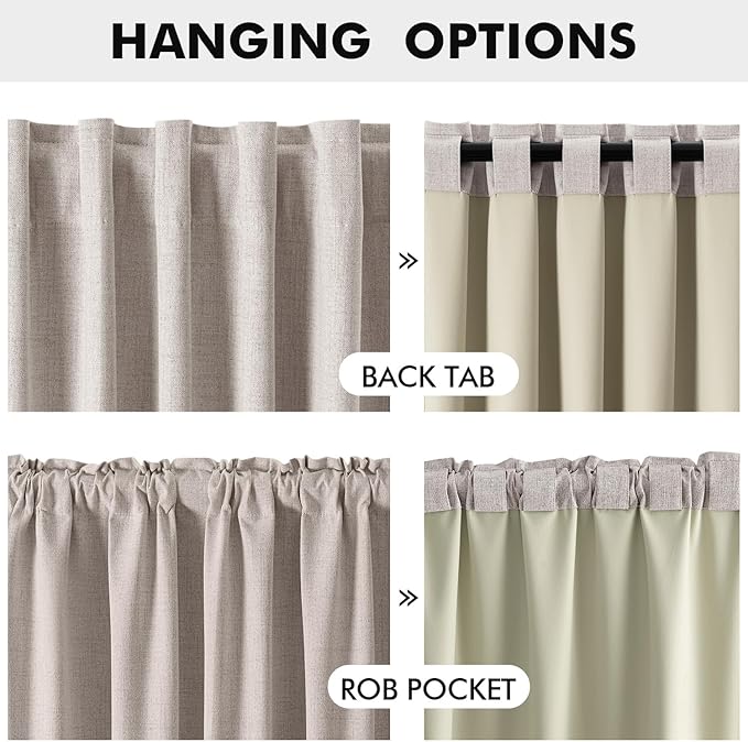 MIULEE 90 Inch Long 100% Blackout Linen Curtains for Bedroom, Ivory Solid Luxury Decor Thermal Insulation Room Darkening Drapes for Living Room Nursery Back Tab Rod Pocket 42 x 90 Inches, 2 Panels