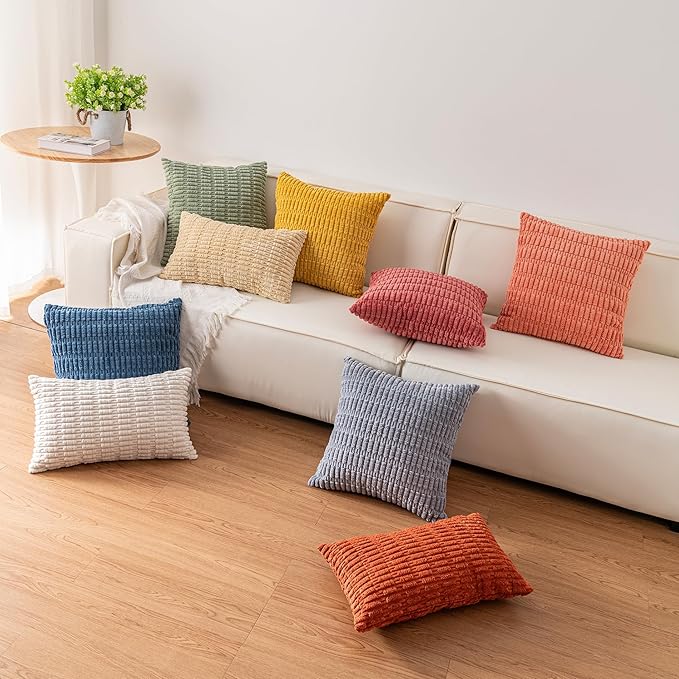 Pack of 2 Corduroy Decorative Throw Pillow Covers 22x22 Inch Soft Striped Pillow Covers Modern Farmhouse Home Decor for Sofa Living Room Couch Bed（Blackish Green）