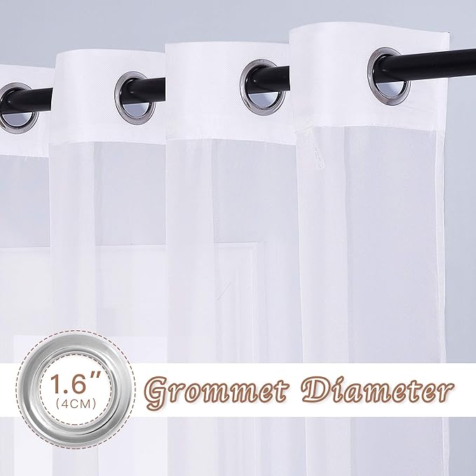 NICETOWN Voile Sheer Curtains for Windows, Grommet Elegant Airy Lightweight Textured Window Treatment for French Door/Bedroom/Living Room, White, W70 x L72, 1 Pair