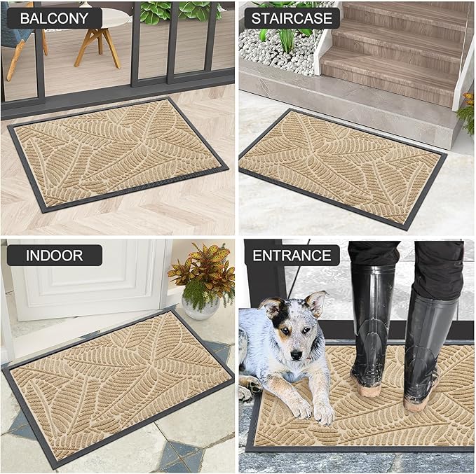 Colorxy Waterproof Doormat, Sturdy Natural Rubber Front Indoor Mat, Non Slip Low Profile Indoor Outdoor Door Mats, Stain and Fade Resistant Floor Mat, Easy Clean Patio Entrance Mat, 48''x32'', Beige
