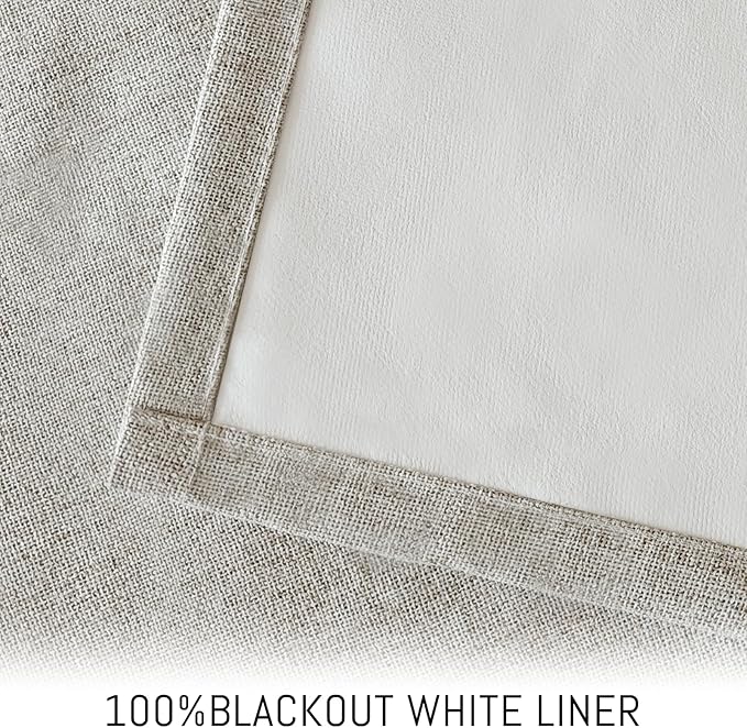 Yakamok Oatmeal Linen Curtains 100% Blackout 84 Inches Long,Room Darkening Textured Curtains for Living Room Thermal Grommet Bedroom Curtains 2 Panels with White Liner