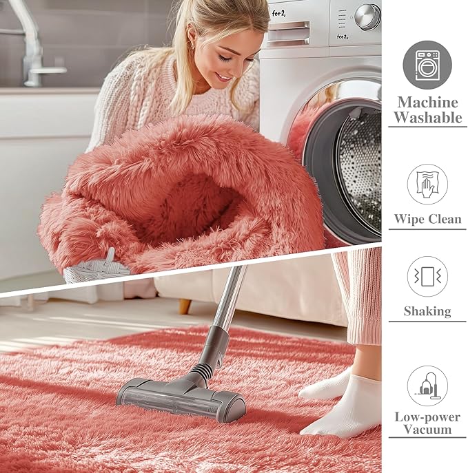 OLANLY 2x6 Machine Washable Runner Rugs for Hallway, Soft Fluffy Shaggy Bedside Rugs for Bedroom, Living Room, Indoor Floor Carpet for Kids Girls and Boys, Home Decor Aesthetic, Rust Red