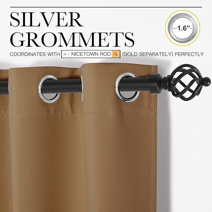 NICETOWN Sleek Blackout Curtains 86 inches Length for Small Windows, Noise Reducing and Block Draft Panels for Door Doorway Laundry Office Luxury Decor Theme (2 Panels, Gold Brown, W55 x L86 -Inch)