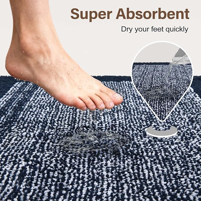 60x24 Long Bathroom Rugs Washable Non Slip, Dark Blue Bath Mat for Bathroom Floor Tub, Soft Absorbent Quick Dry Mats for Shower, Bathtub,Home Decor