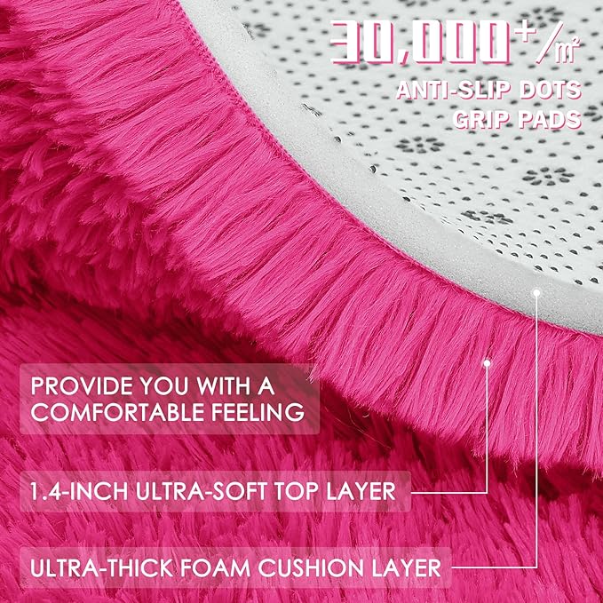 OLANLY 2x8 Machine Washable Runner Rugs for Hallway, Soft Fluffy Shaggy Bedside Rugs for Bedroom, Living Room, Indoor Floor Carpet for Kids Girls Boys, Nursery Rooms, Home Decor Aesthetic, Hot Pink