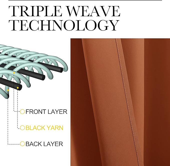 NICETOWN Blackout Curtains and Drapes - Thermal Insulated Solid Rod Pocket Blackout Draperies/Panels (Burnt Orange, 1 Pair, 42 by 48 inches)