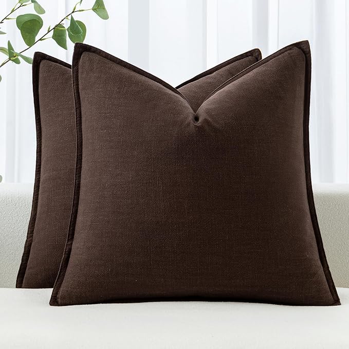 MIULEE Decorative Linen Euro Sham Pillow Covers 28x28 Inch Dark Brown Boho Farmhouse Neutral Winter Couch Throw Pillows for Bed Pack of 2 Accent Modern Pillowcase Sofa Livingroom Home Decor