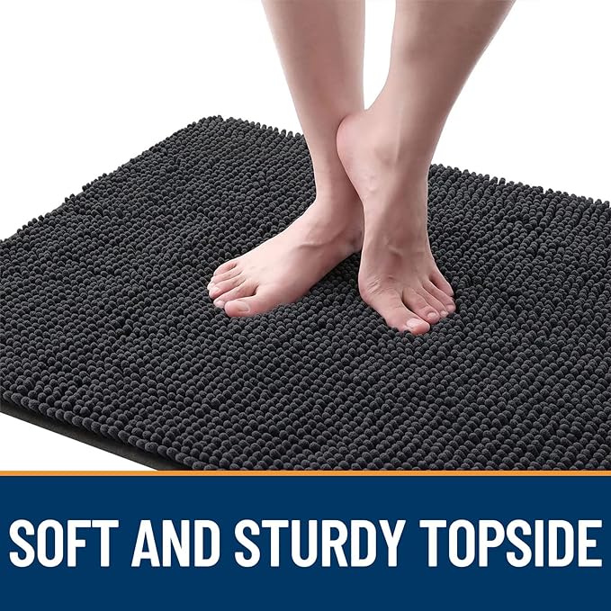 OLANLY Dog Door Mat for Muddy Paws 59x35, Absorbs Moisture and Dirt, Absorbent Non-Slip Washable Doormat, Quick Dry Chenille Mud Mat for Dogs, Entry Indoor Entryway Carpet for Inside Floor, Dark Grey