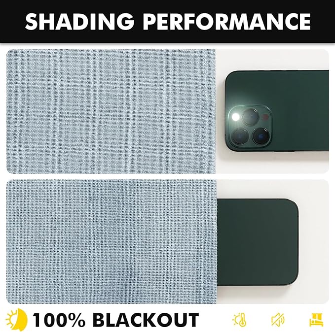 MIULEE 100% Blackout Linen Curtains for Bedroom, Chambray Blue Solid Luxury Decor Thermal Insulation Room Darkening Drapes for Living Room Nursery Back Tab Rod Pocket 42 x 72 Inches, 2 Panels