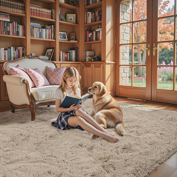 8x10 Area Rugs for Living Room Bedroom, Large Area Rug Shaggy Carpet Soft Plush Furry Bedside Rug, Rugs for Home Decor (Beige, 8 x 10)