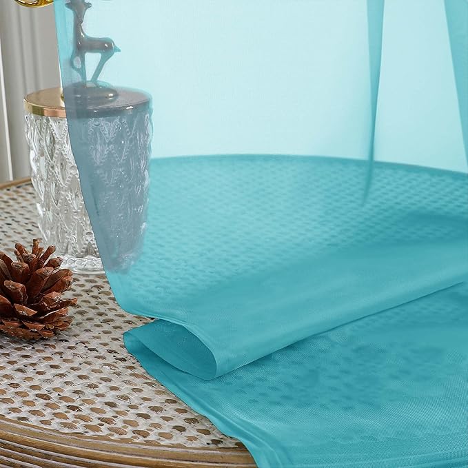 OVZME Turquoise Sheer Curtains 72 Inches Long 2 Panels Set, Light Filtering Sheer Curtains for Living Room Bedroom 59 Inch Extra Wide, Modern Voile Filmy Rod Pocket Window Drapes, 59Wx72L Inches
