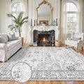 Washable Area Rug 8x10 Gray, Large Soft Rugs for Living Room Floral Grey White Carpet 8x10 Area Rugs for Bedroom Dining Room Non-Slip Stain Resistant Under Table Rug (8 x 10, Grey White)