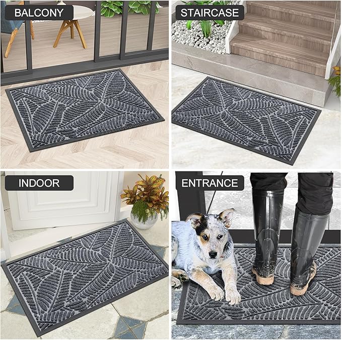 Colorxy Waterproof Doormat, Sturdy Natural Rubber Front Indoor Mat, Non Slip Low Profile Indoor Outdoor Door Mats, Stain and Fade Resistant Floor Mat, Easy Clean Patio Entrance Mat, 47''x24'', Grey