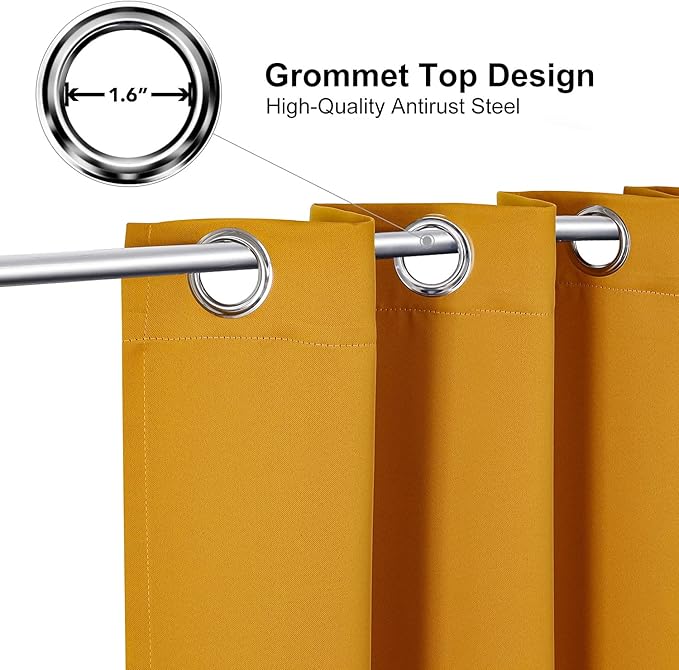 ChrisDowa Room Darkening Curtains 120 Inches Long 2 Panels Set for Living Room, Grommet Thermal Insulated Blackout Curtains for Bedroom (Mustard Yellow, 52 x 120 Inch)