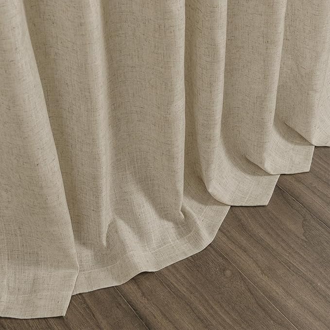 Eggshell Beige Linen Curtains for Living Room 100 Inches Long Light Filtering Semi Sheer Curtain Back Tab Rustic Farmhouse Decor Burlap Luxury Boho Drapes for Bedroom Dinner Room 52x100, 2 Panels