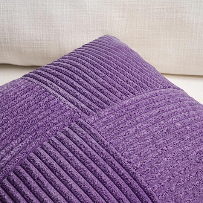 Fancy Homi 2 Packs Purple Lumbar Decorative Throw Pillow Covers 12x20 Inch for Living Room Couch Bed, Farmhouse Boho Home Decor, Soft Striped Corduroy Rectangle Accent Cushion Case 30x50 cm