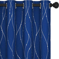 Deconovo Blackout Curtains, 52 x 72 Inch Drapes for Living Room with Wave Dots Silver Print, Soundproof Thermal Insulated Window Curtain for Bedroom Nursery, Set of 2, Machine Washable, Royal Blue