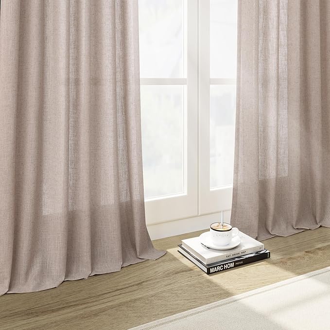 Extra Long Curtains 2 Panels 102 Inches Long for Living Room Oatmeal Back Tab Rod Pocket Light Filtering Semi Sheer Drapes Cotton Linen Textured Window Curtain 102 Inch Length for Bedroom 9 FT