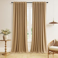 Guken Camel Brown 100% Blackout Linen Curtains 102 Inch Length 2 Panels Set for Living Room Back Tab Thermal Insulated Black Out Drapes Room Darkening Farmhouse Style for Bedroom Window Curtains