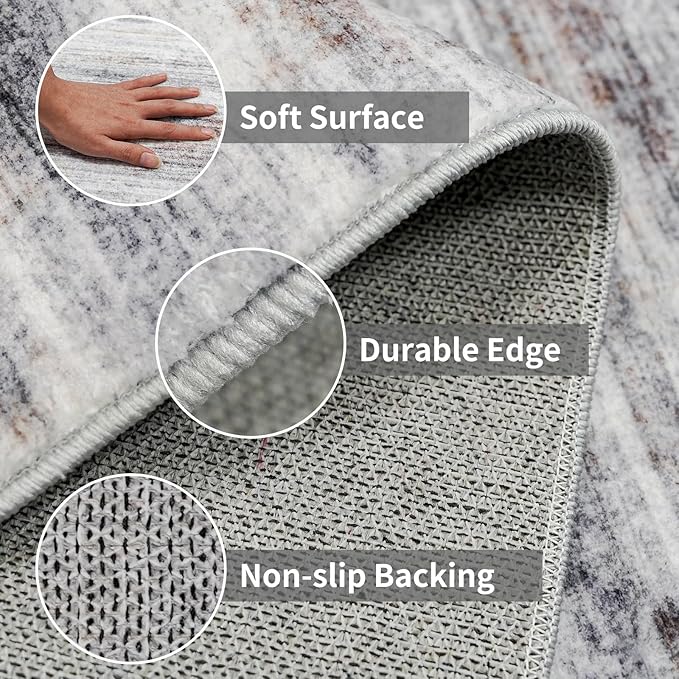 3x16 Washable Hallway Runner Rug: Extra Long Runners for Entryway Living Room Dining Room - Stain and Water Resistant Rugs with Non-Slip Backing - Soft Low-Pile Carpet 16ft Beige Grey