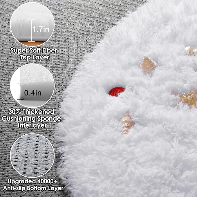 ONASAR White Round Area Rug 4ft, Soft Bedroom Circle Rugs Floor Mat for Kids Girls Boys Teen Room, Fuzzy Plush Shaggy Carpet for Baby Nursery Living Room Playroom Home Decor