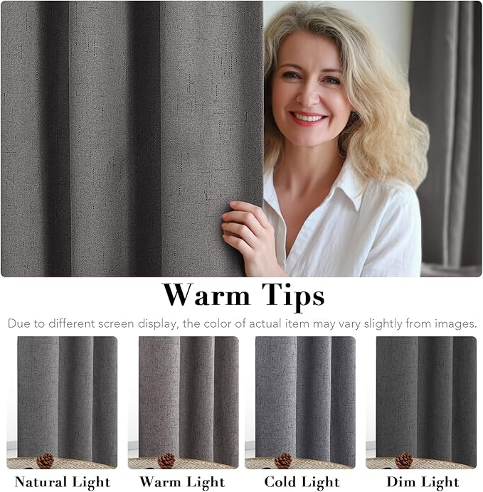 H.VERSAILTEX Primitive Linen Curtains 100% Blackout Curtain Drapes Burlap Fabric Curtains with White Thermal Insulated Liner, Grommet Top Drapes Living Room/Bedroom (2 Panels, 42 x 63 Inch, Grey)