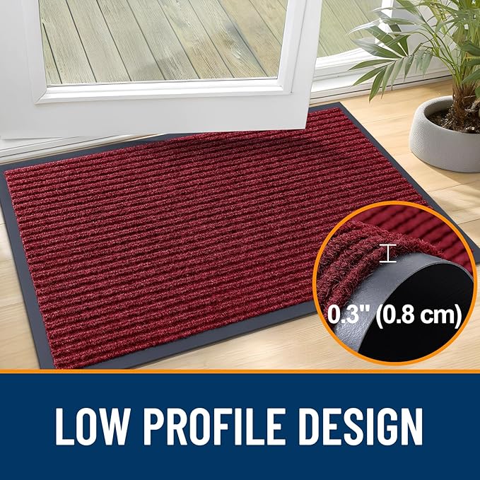 OLANLY Front Door Mat Indoor Outdoor Entrance, Waterproof Heavy Duty Doormat, Fade Resistant, Low Profile, Easy Clean Patio Porch Welcome Floor Mats for Entry, 59x20, Wine Red