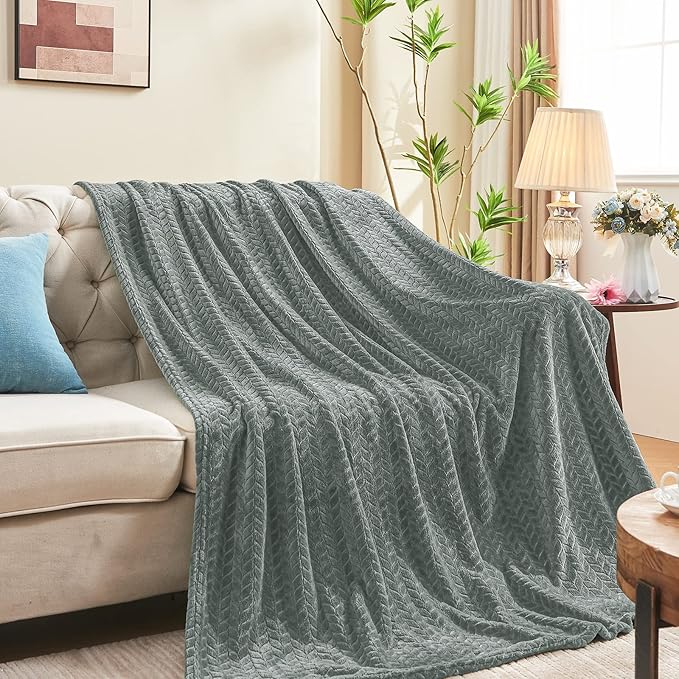inhand Grey Fleece King Blanket for Bed, Super Soft Flannel Cozy Blankets for Adults, Lightweight Leaves Pattern Fuzzy Blanket for Office,Travel, Warm Plush Blankets for All Season, 90x108 Inches