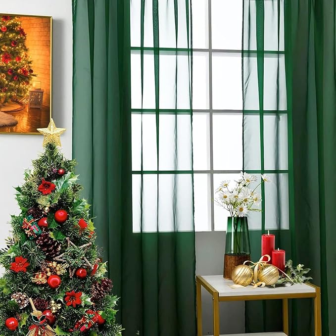 SpaceDresser Basic Rod Pocket Sheer Voile Window Curtain Panels White 1 Pair 2 Panels 42 Width 45 Inch Long for Kitchen Bedroom Children Living Room Yard(Foliage Green,42 W x 45 L)