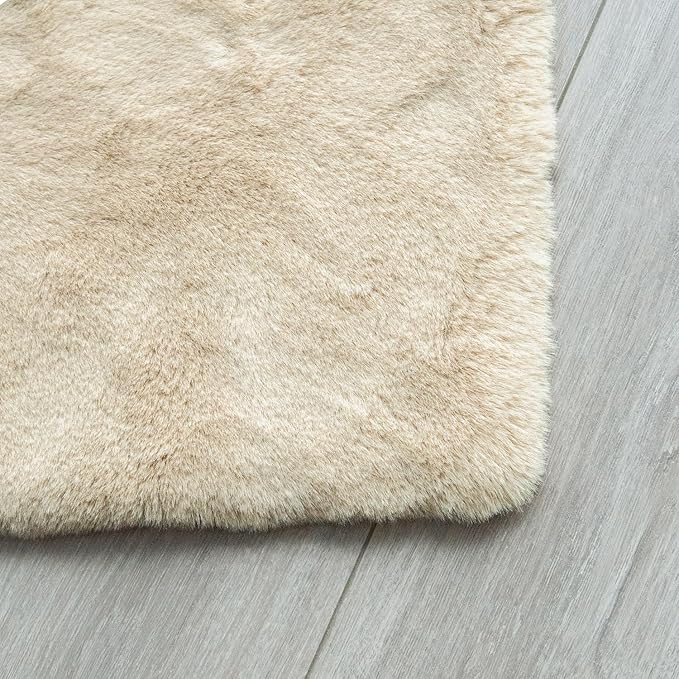 ORINOVA Washable Shag Round Rugs 6ft Camel Plush Faux Rabbit Furry Fur Rugs for Bedroom Large Circle Fluffy Nursery Rug