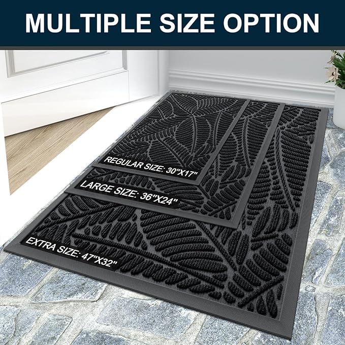 Colorxy Waterproof Doormat, Sturdy Natural Rubber Front Indoor Mat, Non Slip Low Profile Indoor Outdoor Door Mats, Stain and Fade Resistant Floor Mat, Easy Clean Patio Entrance Mat, 36''x24'', Black