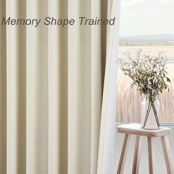 Topfinel 45 Inches Long Linen Blackout Curtains Tiers for Small Window 2 Panels Set Cream White Ivory Linen Short Drapes for Kitchen Bathroom Curtain Hook Belt Pleated Back Tab (W52 xL45)