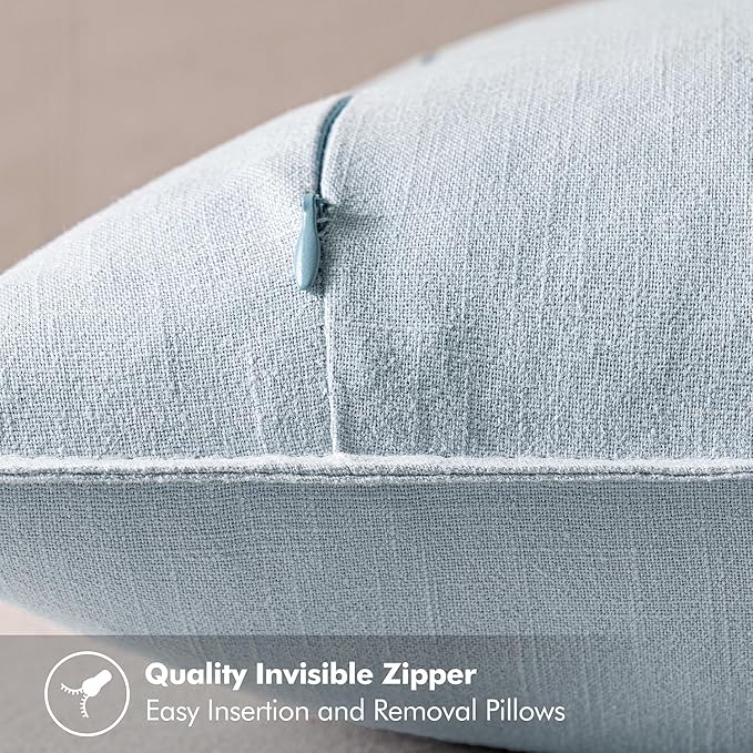 MIULEE Decorative Linen Euro Sham Pillow Covers 28x28 Inch Light Blue Boho Farmhouse Neutral Couch Throw Pillows for Bed Pack of 2 Accent Modern Pillowcase Sofa Livingroom Home Decor