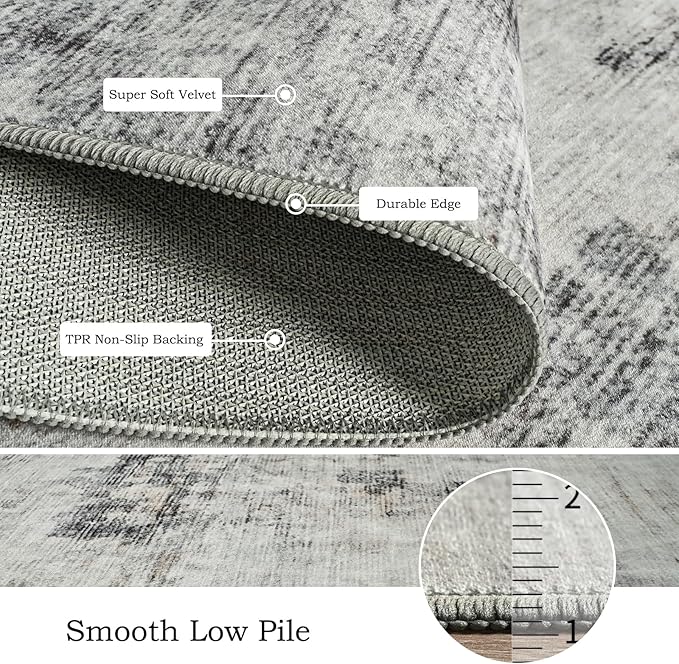 Toneed Abstract Area Rug Modern Washable Rug Soft Non Slip Rug Low Pile for Bedroom Living Room Dining Room Grey/Brown 4x6 Feet