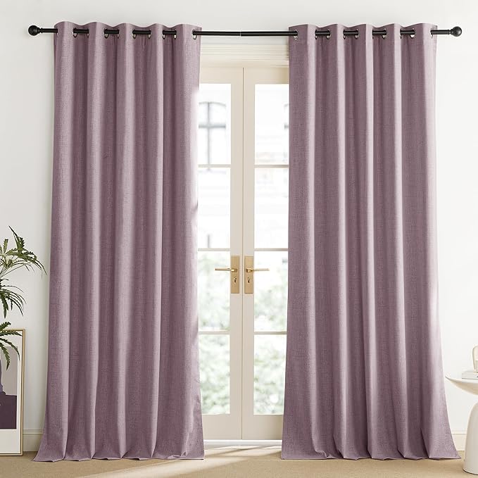 NICETOWN Chaise Mauve Vintage Linen 100% Blackout Curtains for Living Room, Thermal Insulated Curtains 102“ Long, Noise Reducing Window Treatment Drapes for Home Office, 62" Wide Per Panel, Set of 2