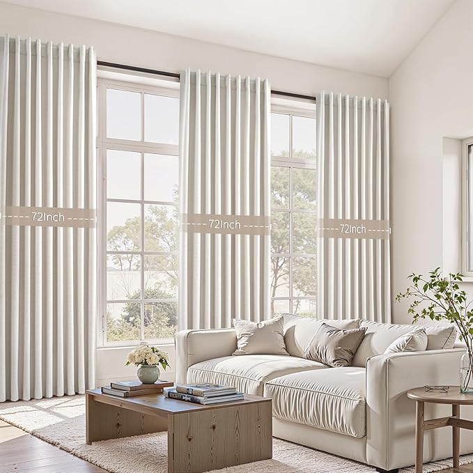 Extra Wide Total Blackout 96 Inch Curtains 72 Inches Wide for Living Room Ivory Cream Pleat Linen Blackout Curtain for Large Window Treatment Privacy Thermal Drapes Rod Pocket(72"W x 96"L 1 Panel)