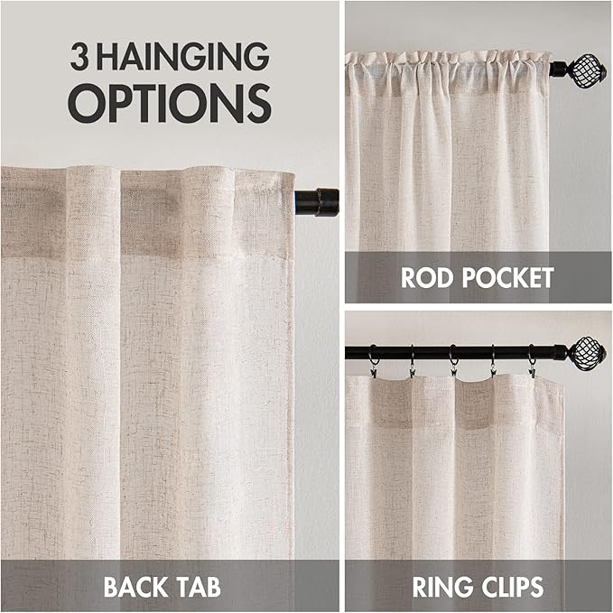 MIULEE Natural White Linen Curtains 90 Inch Length 2 Panels for Bedroom Living Room, Soft Thick Linen Textured Window Drapes Semi Sheer Light Filtering Back Tab Rod Pocket Burlap Look Decor, W37xL90
