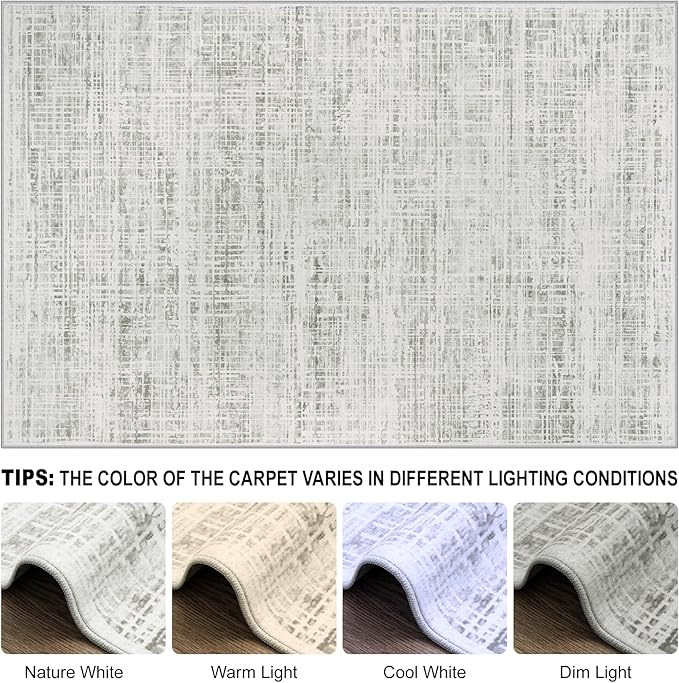 6x9 Area Rugs Washable Rug: Anti-Skid Abstract Modern Living Room Rug Soft Thin Carpets Indoor Floor Non-Shedding Carpet for Bedroom Dining Farmhouse Nursery Home Office (White Gray, 6'x9')