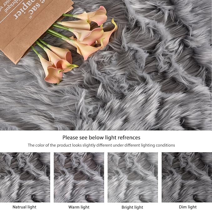 ORINOVA Gray Furry 5x7 Area Rugs for Bedrooms Faux Sheepskin Fur Rug Washable Carpet for Living Room Shag Nursery Rug