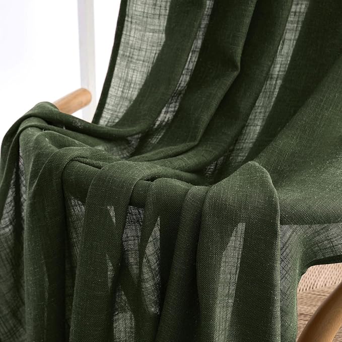 MIULEE Olive Green Linen Curtains 72 Inch Length for Bedroom Living Room, Soft Thick Linen Textured Window Drapes Semi Sheer Light Filtering Back Tab Rod Pocket Burlap Look Christmas Decor, 2 Panels