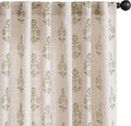 jinchan Linen Floral Curtains for Living Room 96 Inch Length Green Flower Cottage Core Farmhouse Curtains Rod Pocket Back Tab Boho Semi Sheer Window Drapes Bedroom Set 2 Panels Green on Beige