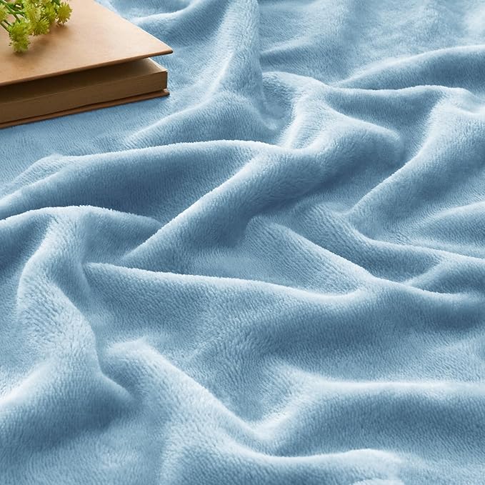 BEDELITE Fleece Blankets Queen Size Washed Blue Throw Blankets for Bed, Luxury Plush Cozy Fuzzy Blanket 90x90 inches, Super Soft Warm Lightweight Throw Blanket All Seasons Suitable