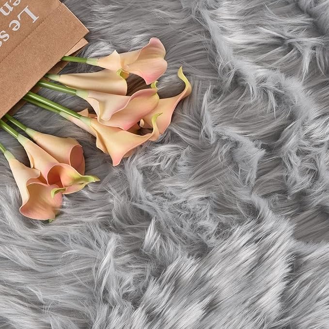 Latepis Gray Fluffy Circle Faux Fur Rug Round Rugs 4ft Sheepskin Rug for Bedroom Bedside Washable Rugs Soft Plush Shaggy Floor Carpet Luxury Home Decor