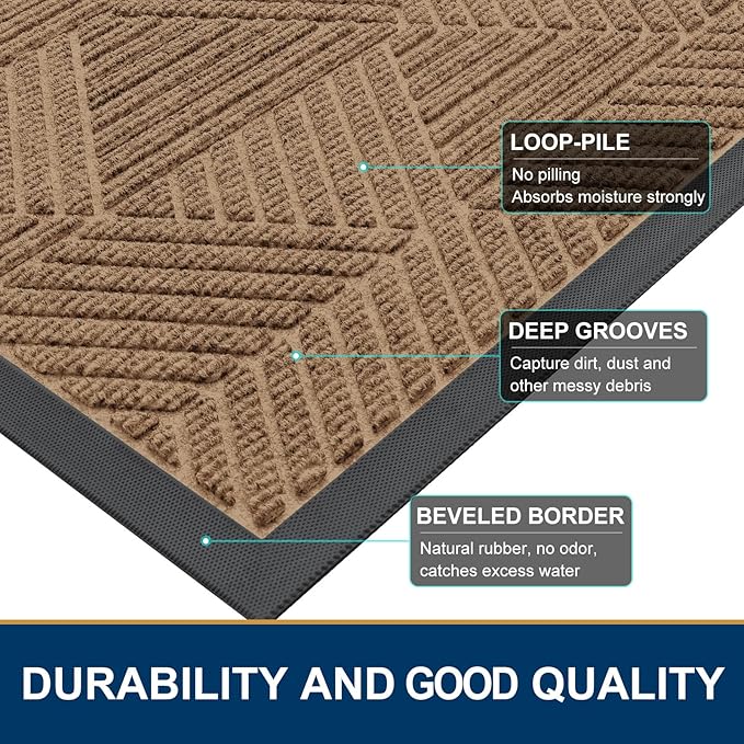 Smiry Front Door Mat Outside Entrance, Heavy Duty Sturdy Natural Rubber Doormat, Trap Dirt and Moisture, Easy Clean Low Profile Mats for Indoor Outdoor Entry, Irregular Triangle (59x30, Coffee)