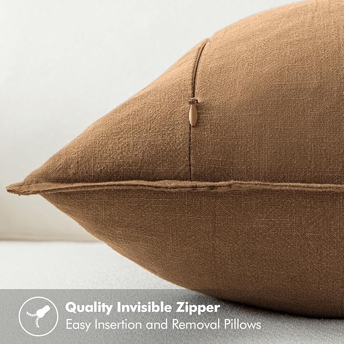 MIULEE Decorative Linen Euro Sham Pillow Covers 24x24 Brown Boho Farmhouse Neutral Couch Throw Pillows for Bed Pack of 2 Accent Modern Pillowcase Sofa Livingroom Home Decor