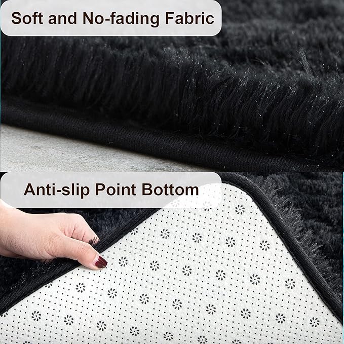 TWINNIS Super Soft Shaggy Rugs Fluffy Carpets, 10x14 Feet, Indoor Modern Plush Area Rugs for Living Room Bedroom Kids Room Nursery Home Decor, Upgrade Anti-Skid Rectangular Fuzzy Rug, Black